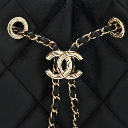 Chanel drawstring Bucket bag Quilted Lambskin Black L