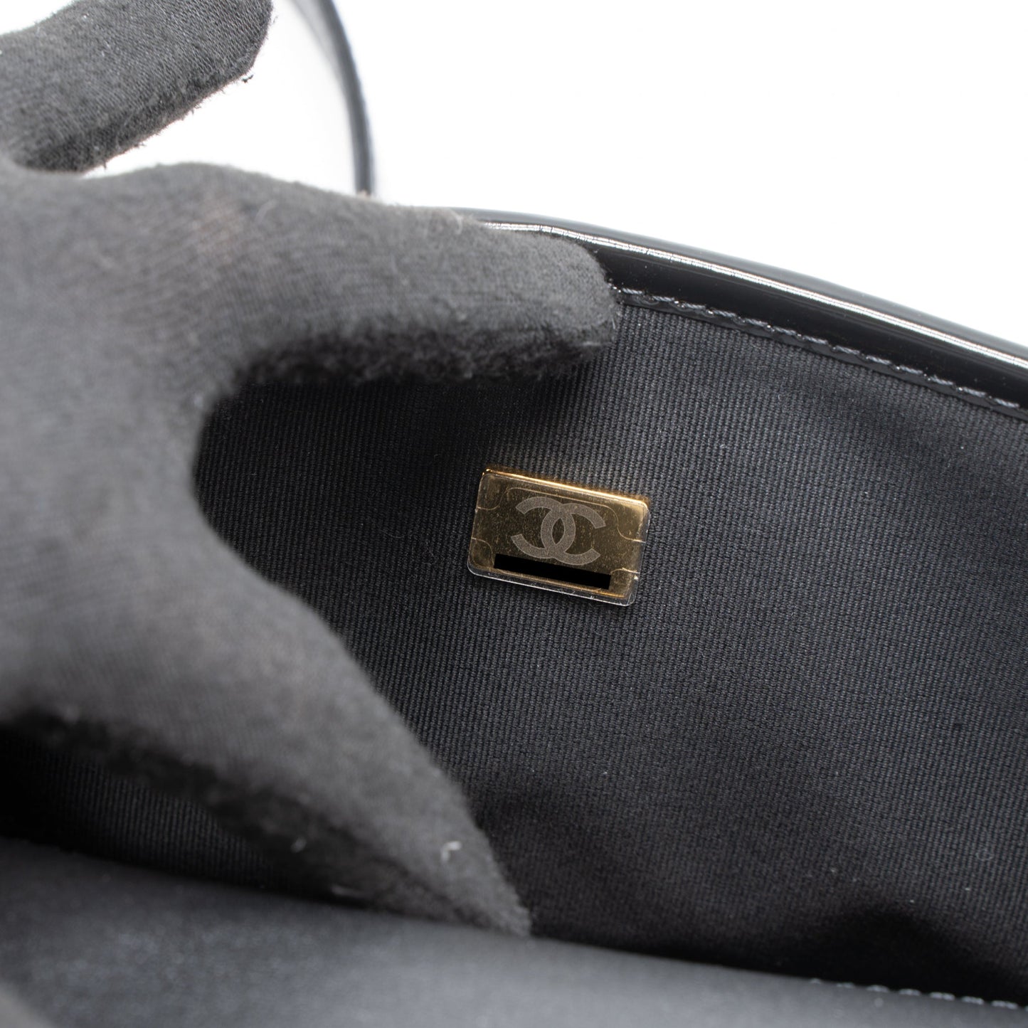 Chanel 22K Top Handle Messenger Bag Patent Leather Black Brushed  (Microchip)