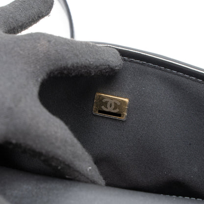 Chanel 22K Top Handle Messenger Bag Patent Leather Black Brushed  (Microchip)