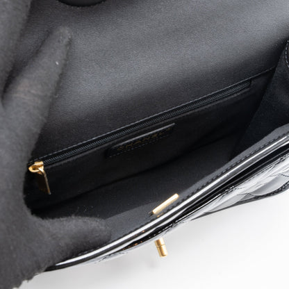 Chanel 22K Top Handle Messenger Bag Patent Leather Black Brushed  (Microchip)