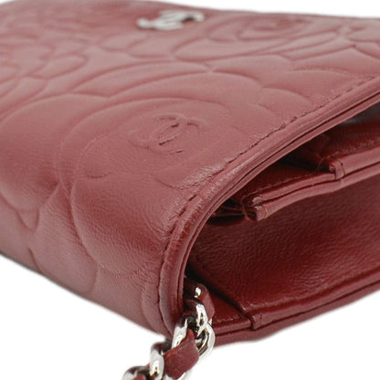 CHANEL Camellia Wallet On Chain Leather Crossbody Bag Red