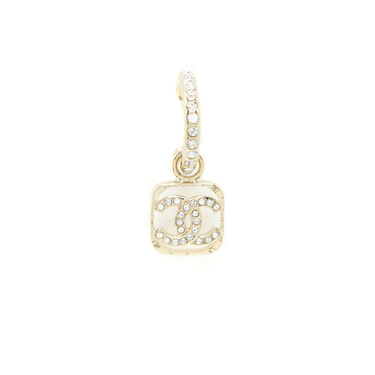 Chanel 23P Square CC Logo Drop Earrings Crystal Light Gold Tone