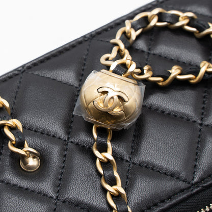 Chanel 23C Pearl Crush Long Vanity Lambskin Black Brushed  (Microchip)