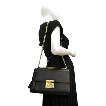 GUCCI Padlock Leather Shoulder Bag Black 409486