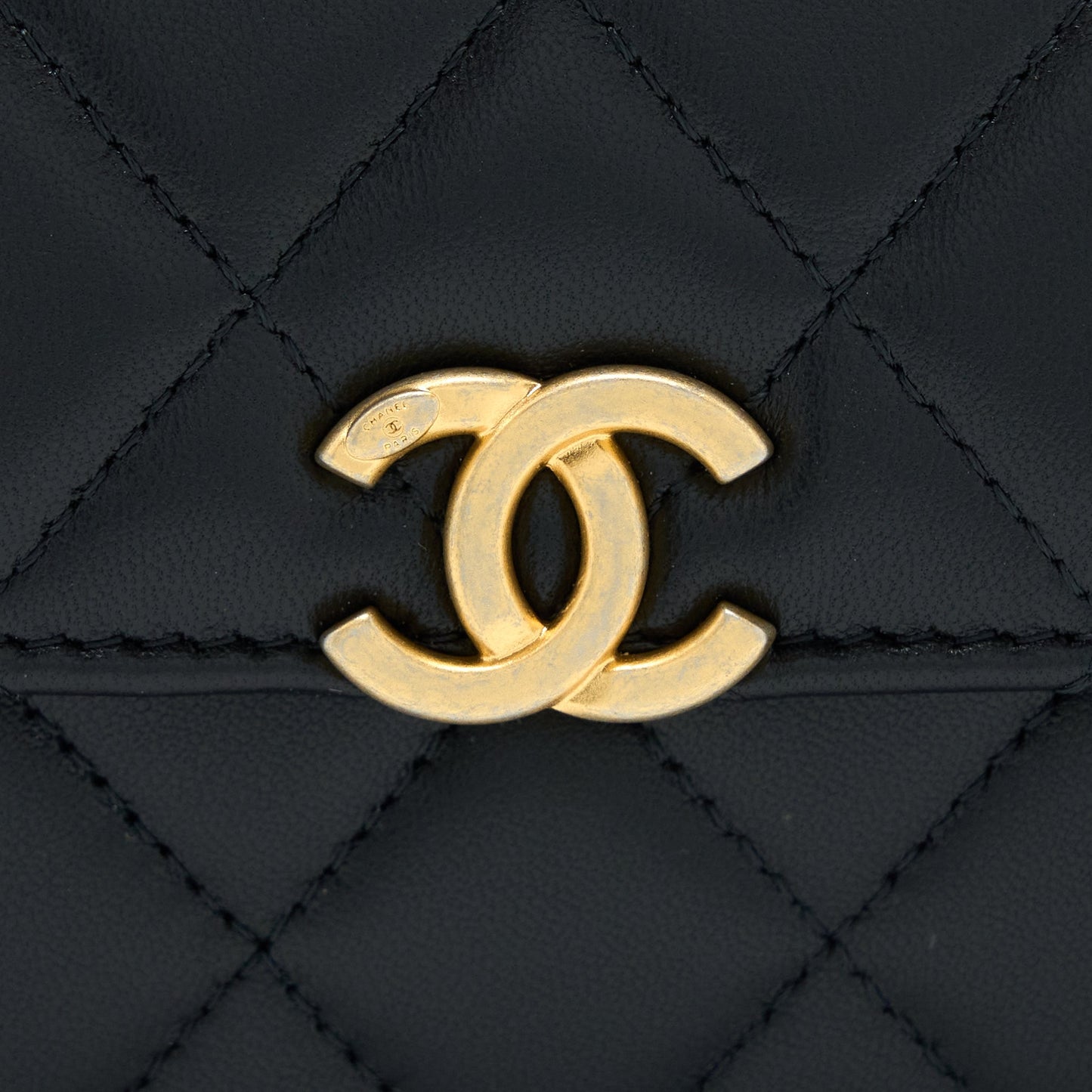 Chanel 22B Flap Bag With Enamel Top Handle Lambskin Black