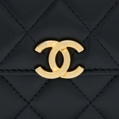 Chanel 22B Flap Bag With Enamel Top Handle Lambskin Black