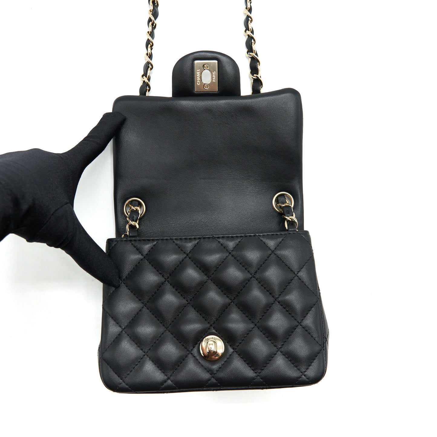 Chanel Mini Square Flap Bag Lambskin Black L