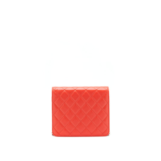 Chanel Square Wallet On Chain Coral Red Lambskin