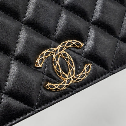 Chanel 23A clutch with chain lambskin black  (microchip)