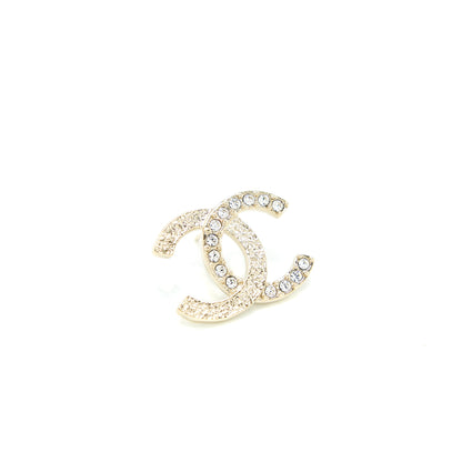 Chanel 23P CC Logo Earrings Large Model Crystal Light Gold Tone