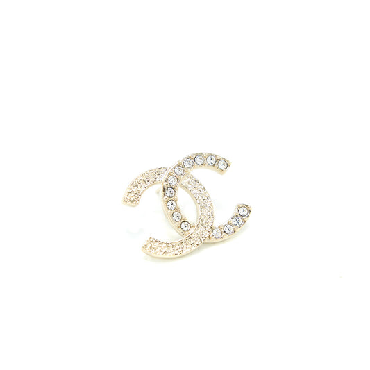 Chanel 23P CC Logo Earrings Large Model Crystal Light Gold Tone