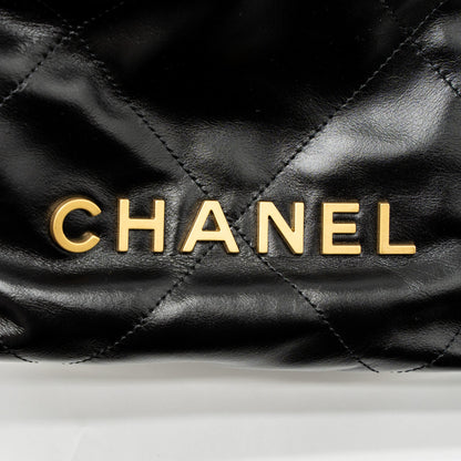 Chanel Mini 22 Bag Shiny Calfskin Black Brushed  (Microchip)