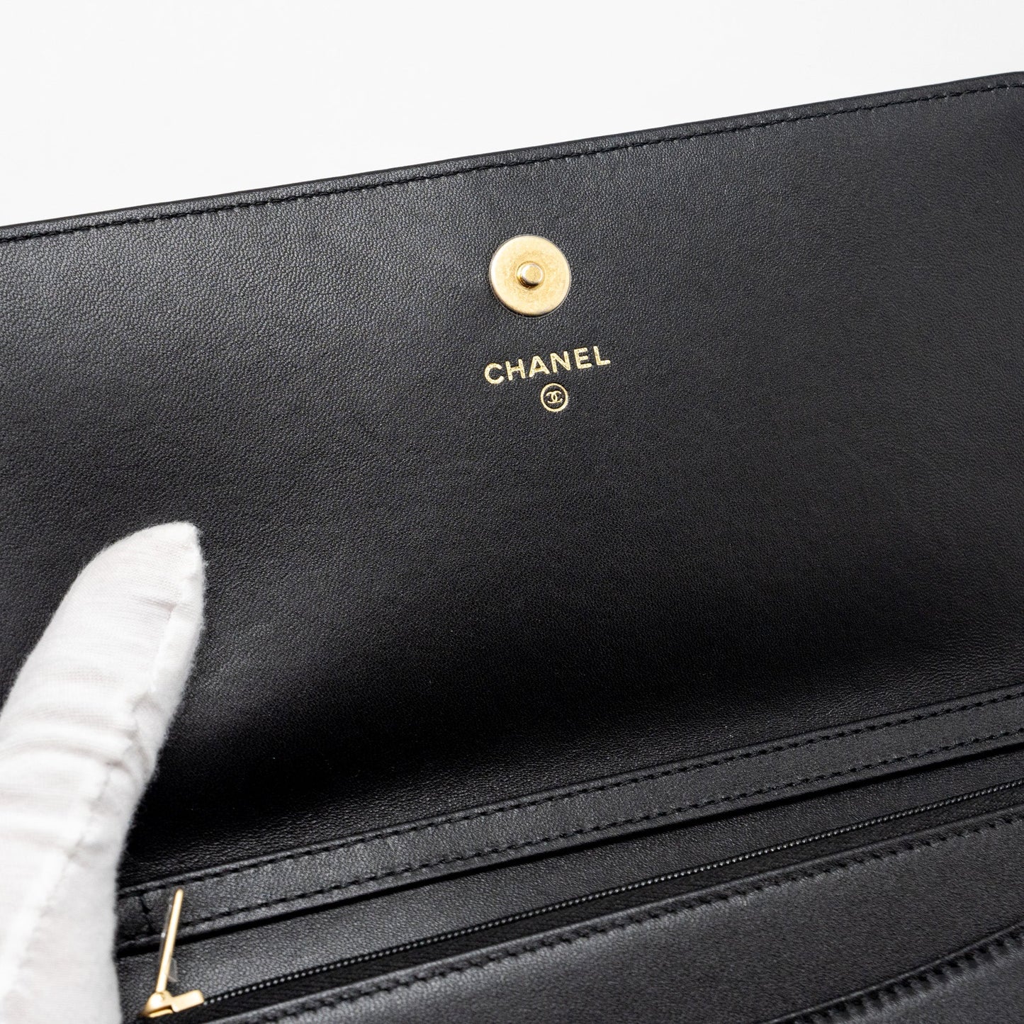 Chanel 23A clutch with chain lambskin black  (microchip)