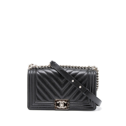 Chanel Medium Boy Bag Chevron Caviar Black