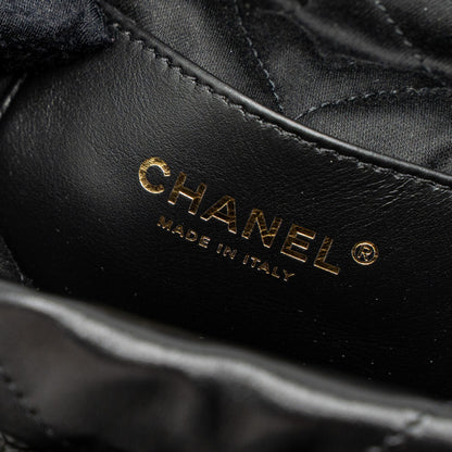 Chanel Mini 22 Bag Shiny Calfskin Black Brushed  (Microchip)