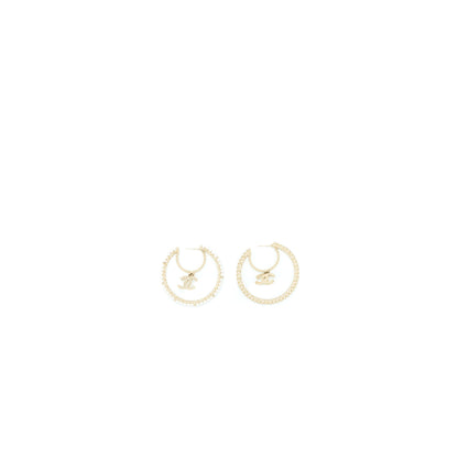 Chanel Giant Pearl Circle Earrings Pearl/Crystal Light Gold Tone