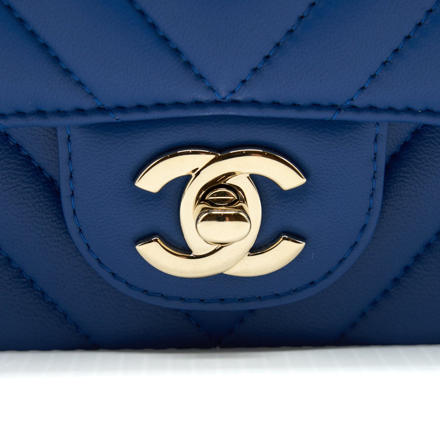 Chanel Mini Rectangular Flap Bag Chevron Lambskin Blue L