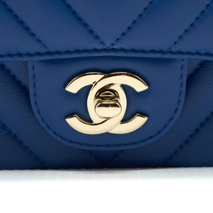 Chanel Mini Rectangular Flap Bag Chevron Lambskin Blue L