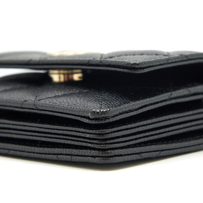 Chanel Caviar Card Holer with chain and bag charm Black L