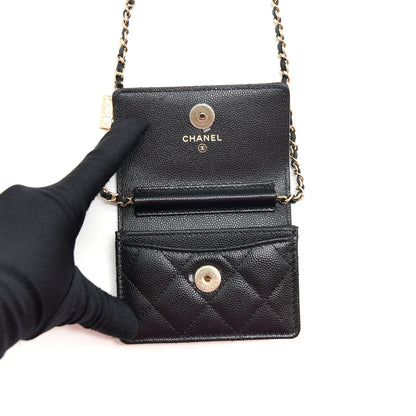 Chanel Caviar Card Holer with chain and bag charm Black L