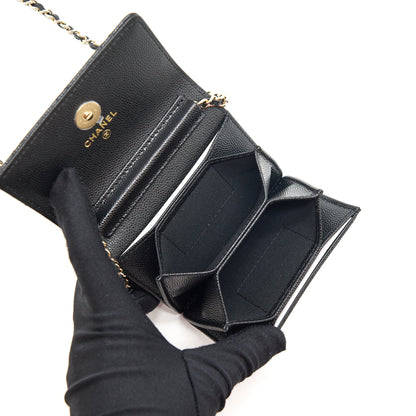 Chanel Caviar Card Holer with chain and bag charm Black L