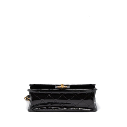 Chanel 22K Top Handle Messenger Bag Patent Leather Black Brushed  (Microchip)