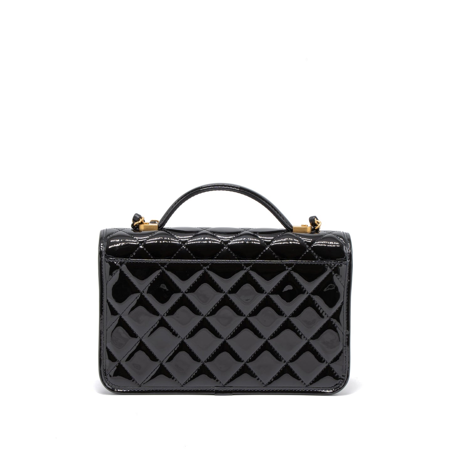 Chanel 22K Top Handle Messenger Bag Patent Leather Black Brushed  (Microchip)
