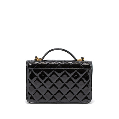 Chanel 22K Top Handle Messenger Bag Patent Leather Black Brushed  (Microchip)