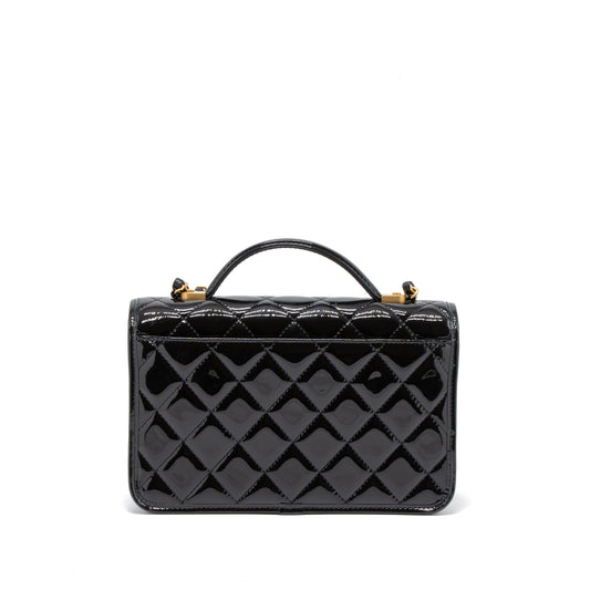 Chanel 22K Top Handle Messenger Bag Patent Leather Black Brushed  (Microchip)