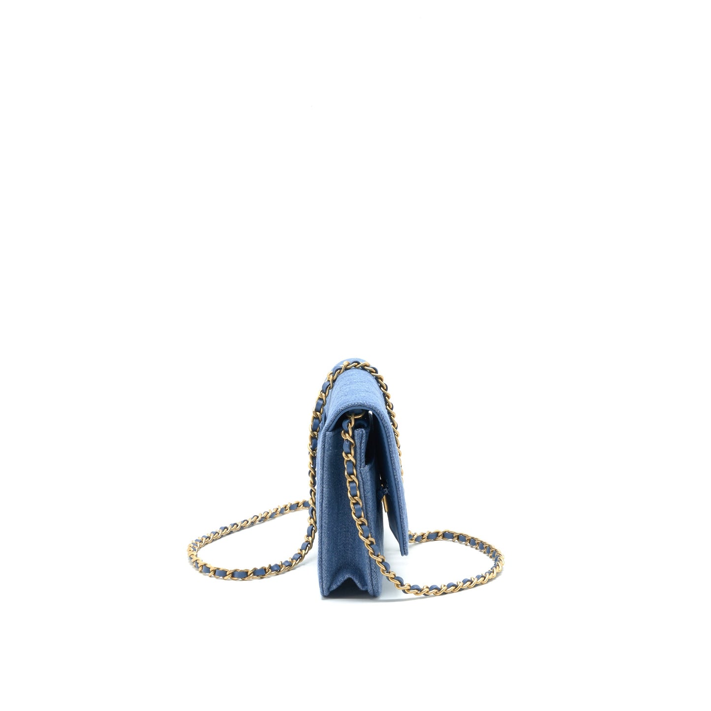 Chanel 22C Pearl Crush  Wallet On Chain Denim