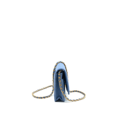 Chanel 22C Pearl Crush  Wallet On Chain Denim