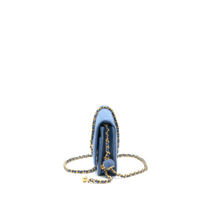 Chanel 22C Pearl Crush  Wallet On Chain Denim