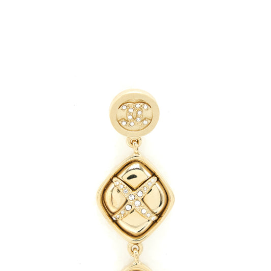 Chanel 22C Quilted Drop Earrings Light Gold Tone