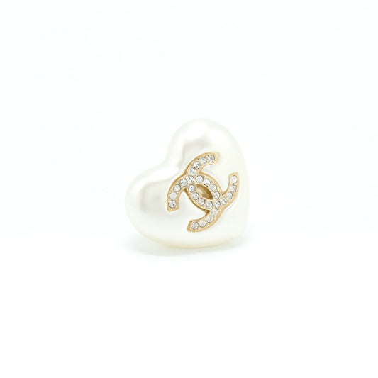 Chanel Heart Pearl Earrings With Crystals Light Gold