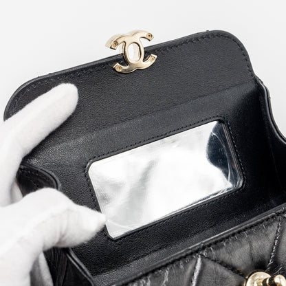 Chanel 23k top handle vanity bag shiny calfskin black  (microchip)