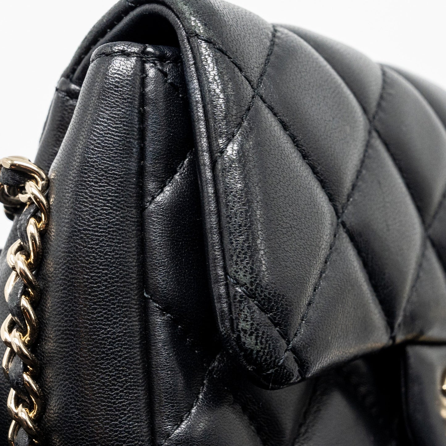 Chanel Pearl Chain Quilted Flap Bag Lambskin Black