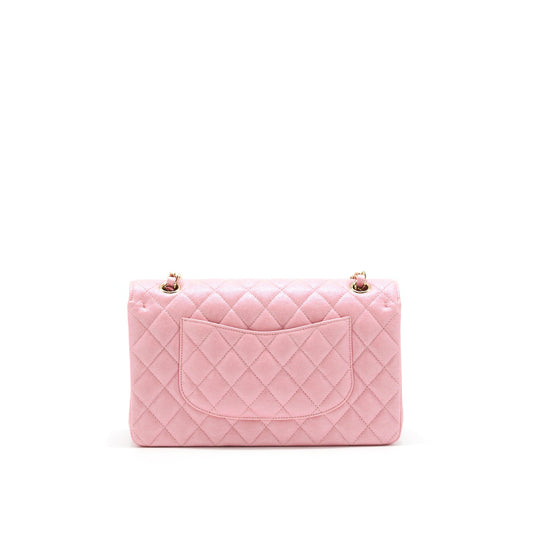 Chanel Iridescent Pearly Pink Medium Classic Double Flap Bag Caviar with L