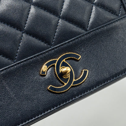 Chanel Mademoiselle Enamel Flap Bag Goatskin Navy