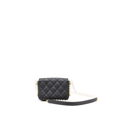 Chanel Pearl Chain Mini Flap Bag Lambskin Black Brushed