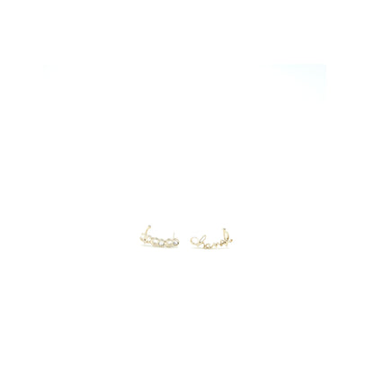 Chanel Coco Chanel Letter Earrings Crystal Light Gold Tone