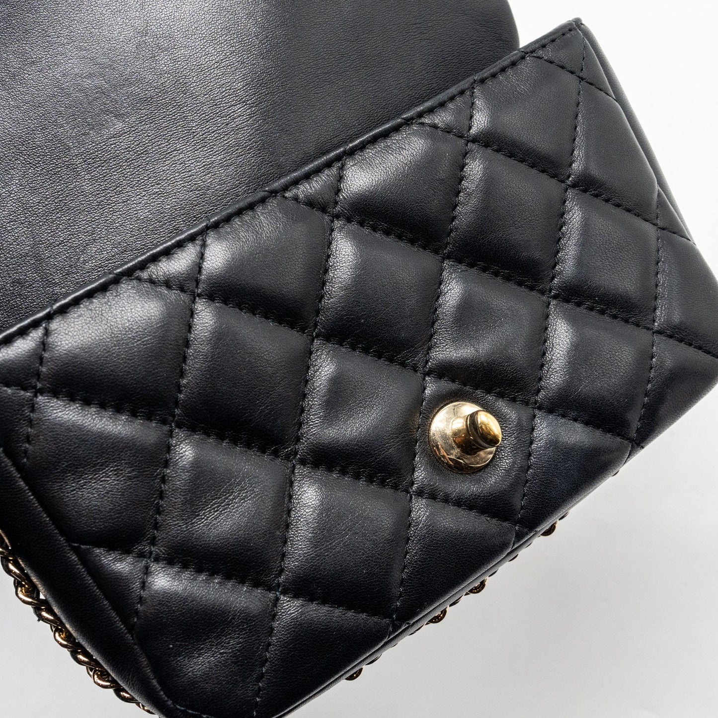 Chanel Pearl Chain Quilted Flap Bag Lambskin Black