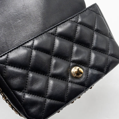Chanel Pearl Chain Quilted Flap Bag Lambskin Black