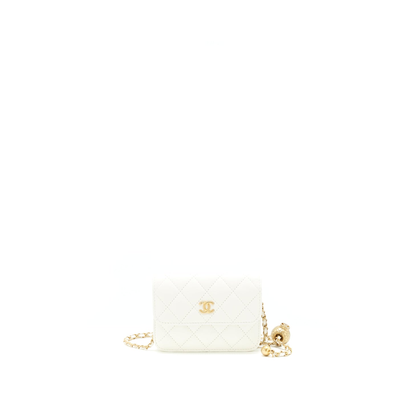 Chanel Pearl Crush Mini Flap Belt Bag White Lambskin