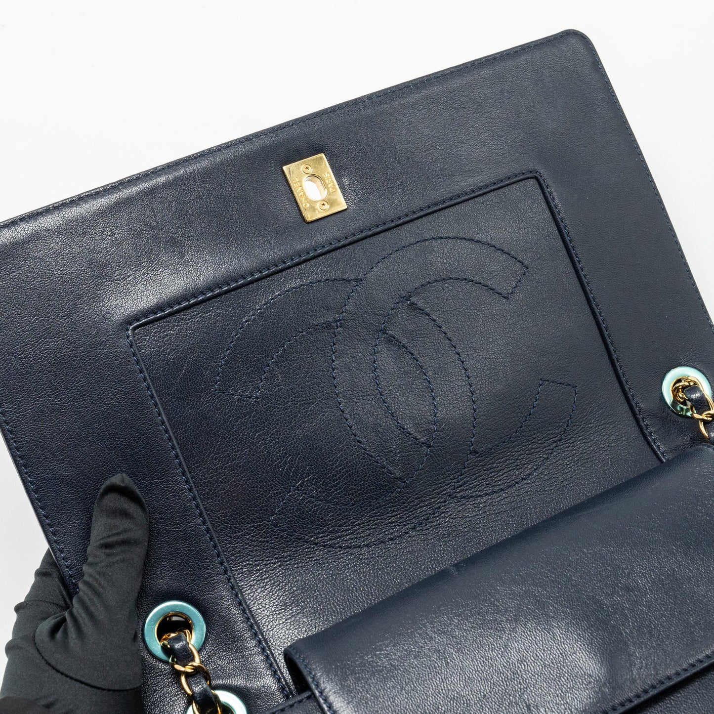Chanel Mademoiselle Enamel Flap Bag Goatskin Navy