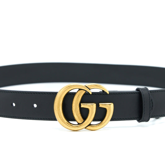 Gucci Size 80 Leather Belt With Double G Buckle Black