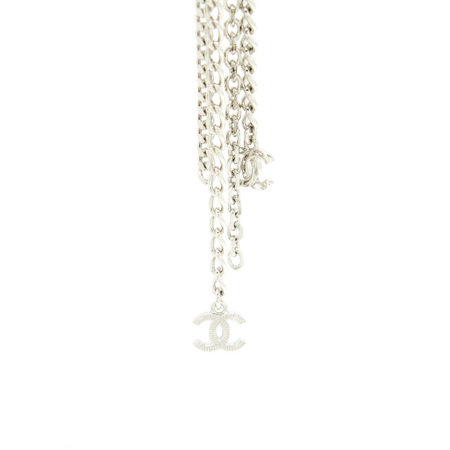 Chanel 22P Chain Drop Earrings Silver Tone