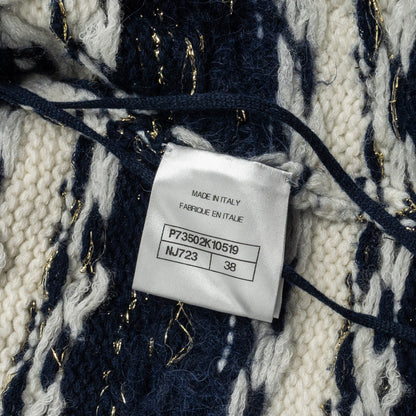 Chanel size 38 22B cardigan cashmere/ cotton / wool multicolour navy/ light blue/ white