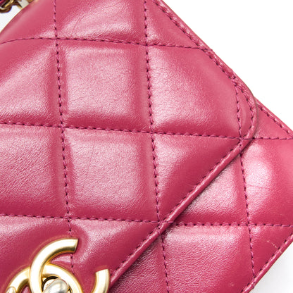 Chanel 21A Small Gold Crush Flap Bag Calfskin Raspberry Pink Brushed  (Microchip)