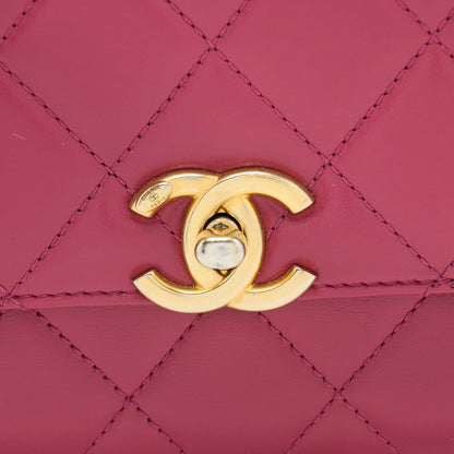 Chanel 21A Small Gold Crush Flap Bag Calfskin Raspberry Pink Brushed  (Microchip)
