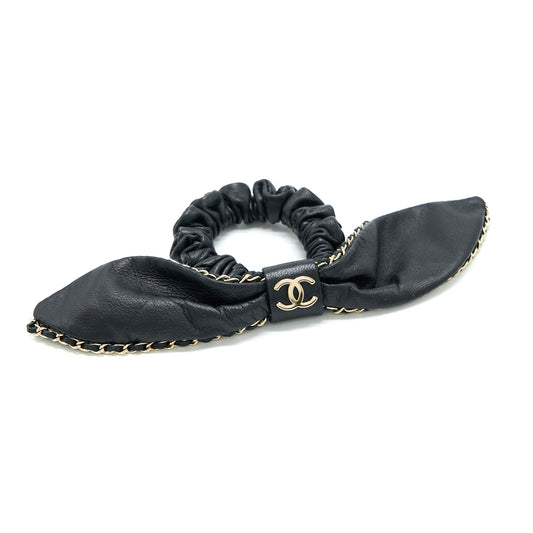 Chanel Hair Bow Tie Lambskin Black Light Gold Tone